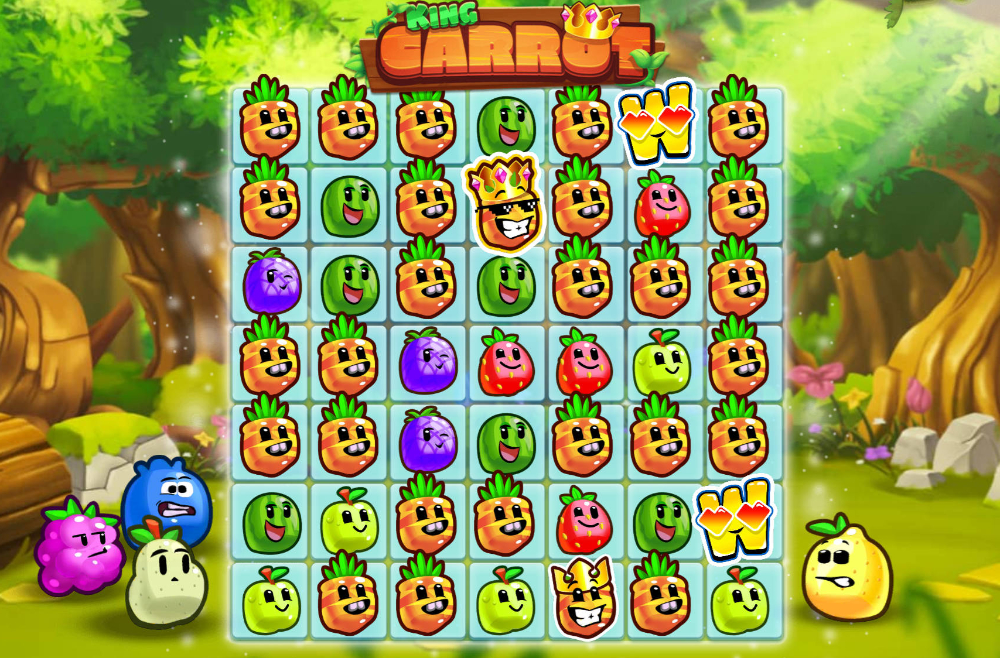 Die Symbole rechts und links neben dem Spiel werden von King Carrot in Karotten getauscht